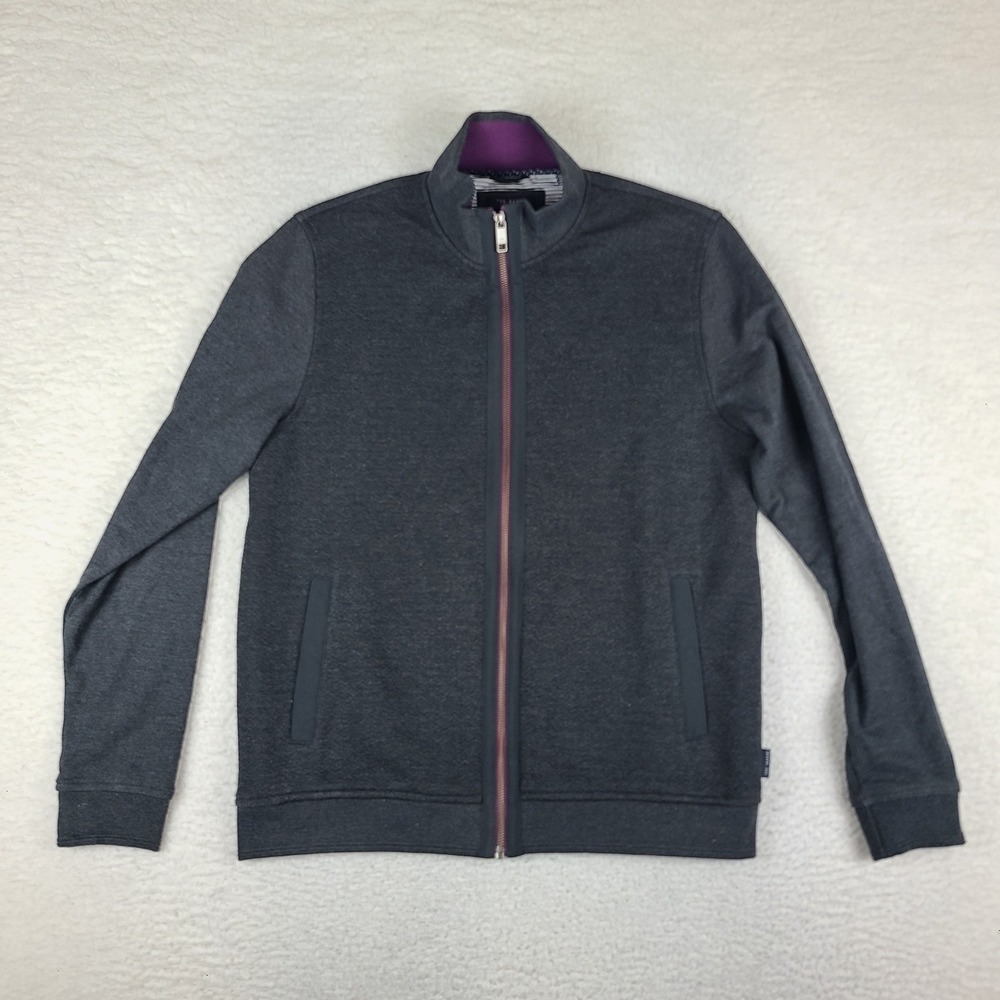 Ted Baker London‎ Sweater Mens Large / 4 Dark Gray Full Zip Pocket *